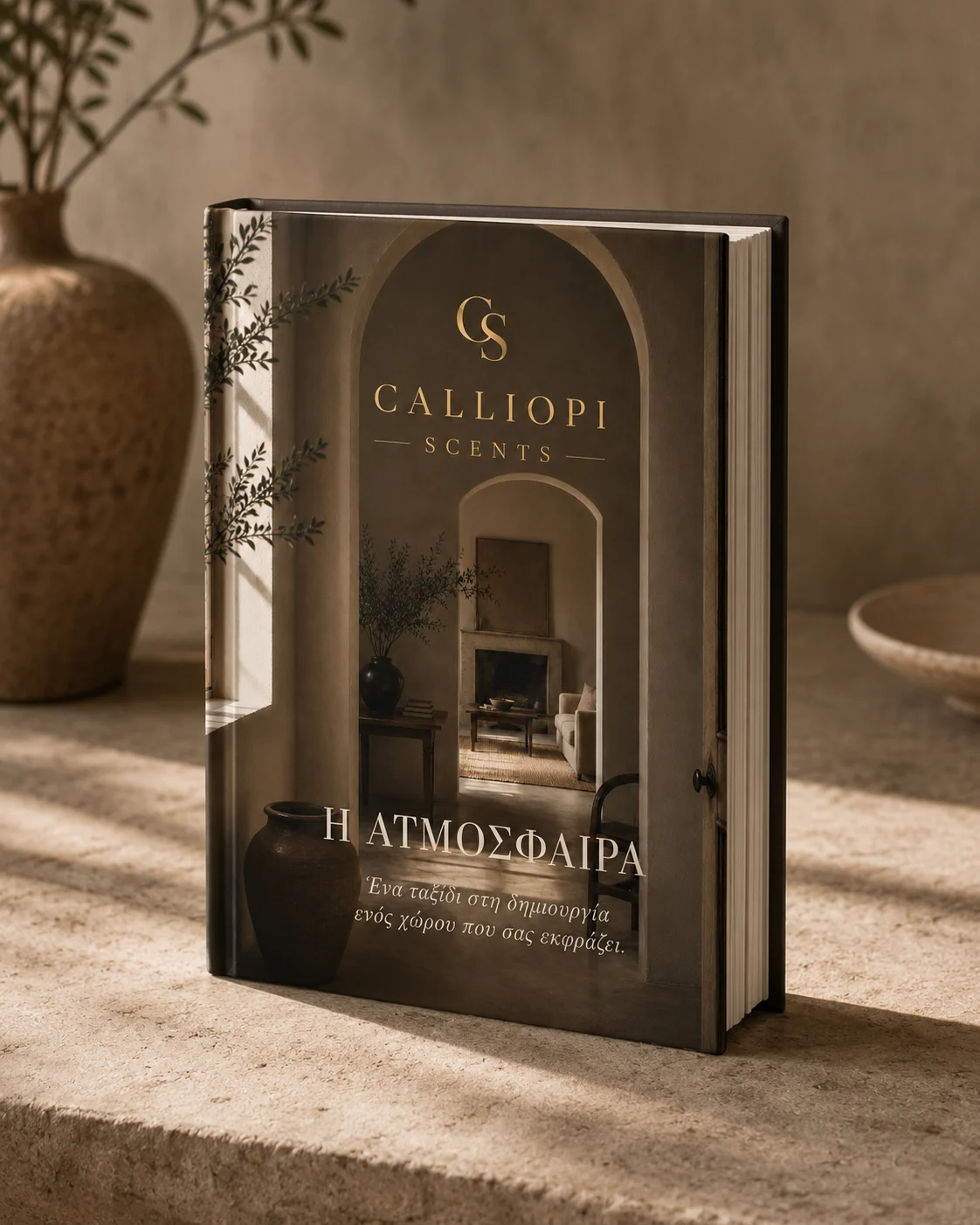 H Ατμόσφαιρα ψηφιακό βιβλίο της Calliopi Scents πάνω σε τραπέζι