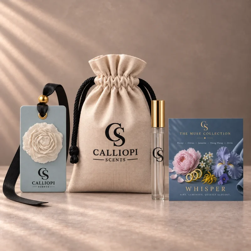 αρωματική ταμπλέτα Whisper Calliopi Scents με πουγκί και σπρεί και κάρτα αρώματος