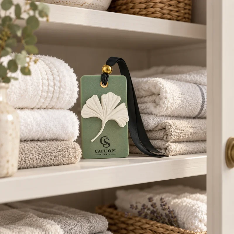 αρωματική ταμπλέτα Αura Calliopi Scents λήψη σε ντουλάπι με πετσέτες