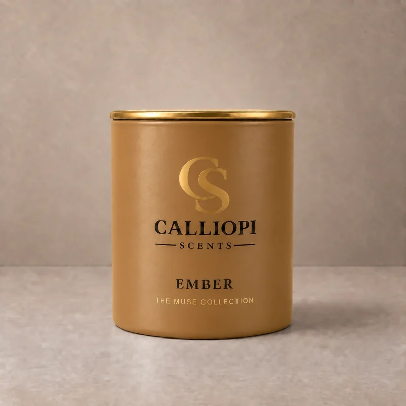 αρωματικό κερί Ember Calliopi Scents εμπρόσθια λήψη με χρυσό καπάκι