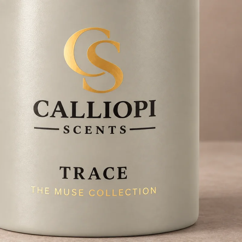 αρωματικό κερί Trace Calliopi Scents κοντινή λήψη λεπτομέρειες εκτύπωσης