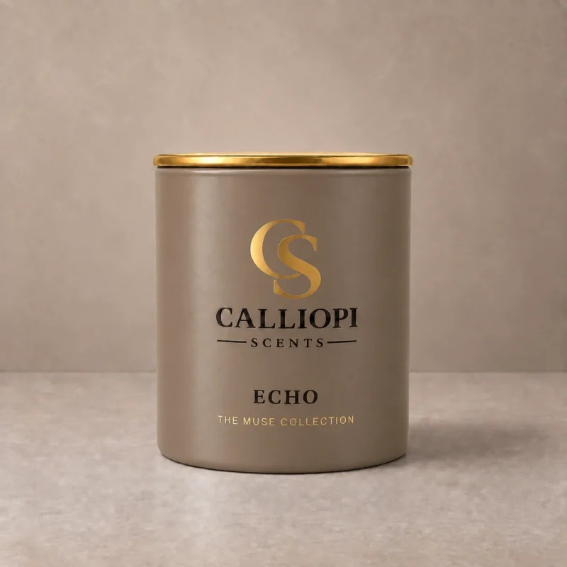 Αρωματικό κερί Εcho Calliopi Scents εμπρόσθια λήψη με χρυσό καπάκι